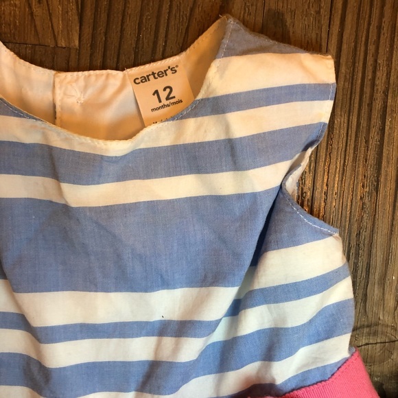 Carter's blue and white striped dress with pink bow, size 12 months - Picture 4 of 6